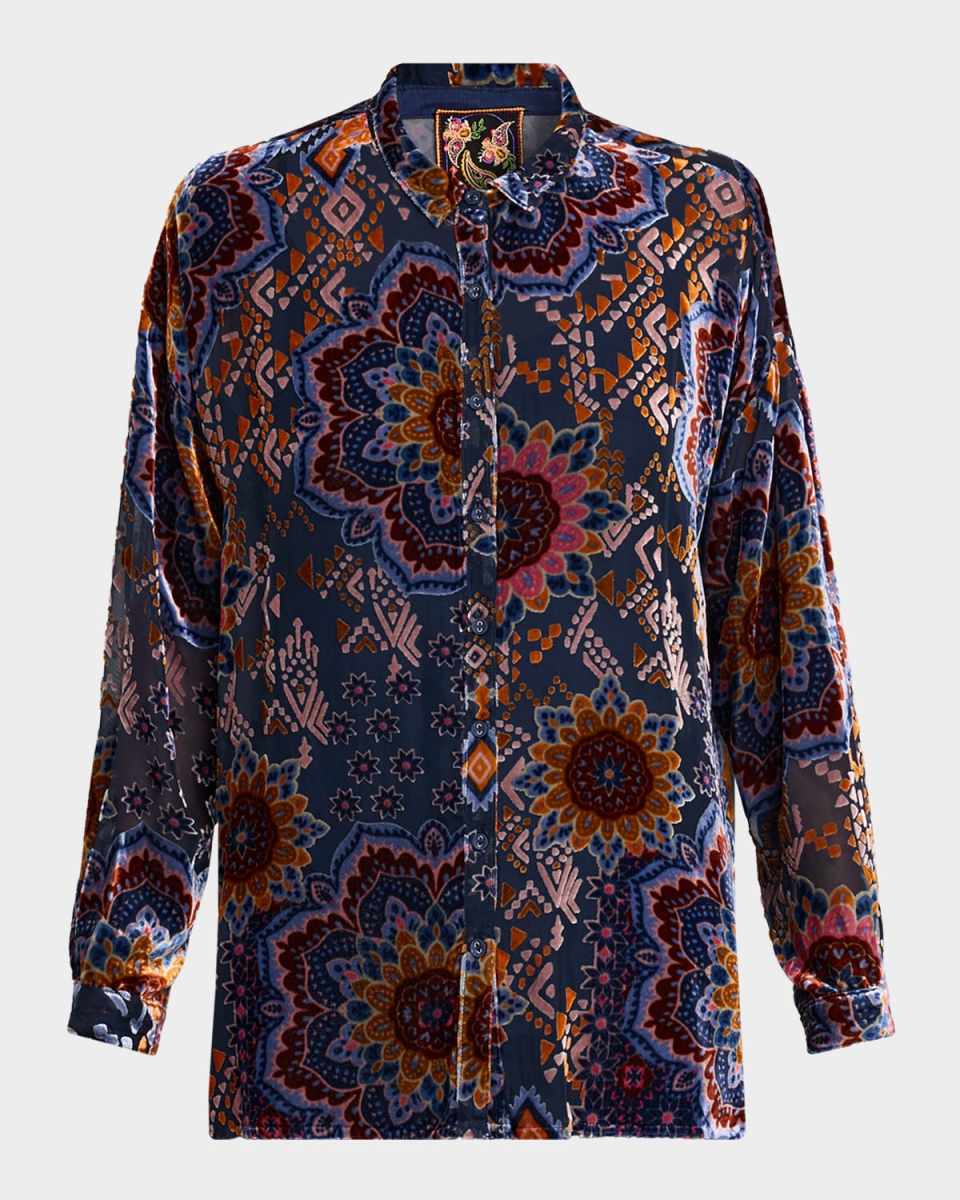Audrey Oversized Floral Burnout Boyfriend Shirt